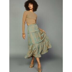 Current Air Size XS Sand Seafoam Mixed Media Cutout Knit Midi Dress